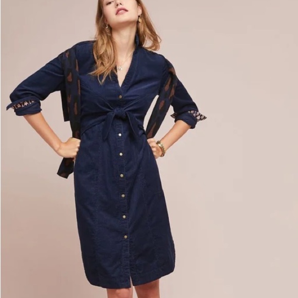 Anthropologie Navy Button-Down Dress
